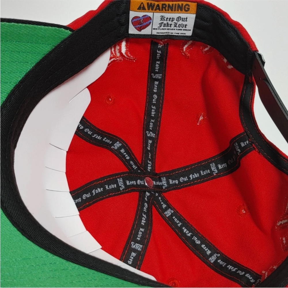Keep Out Fake Love Red and Black Embroidered Cap - Picture 5 of 5
